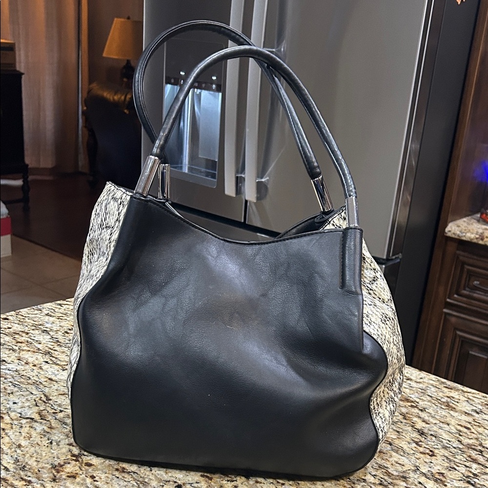 Alfani Black and Cream Faux Snakeskin Women's Handbag